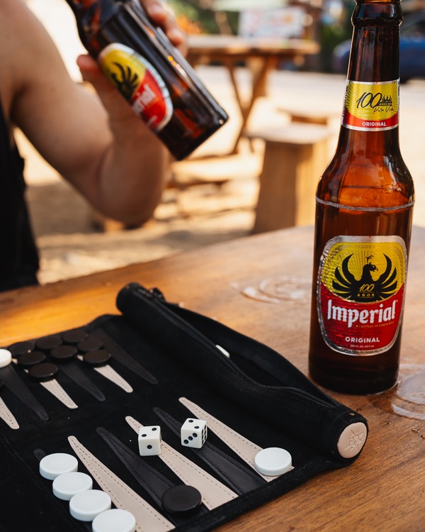 backgammon and imperial beer in Puerto Viejo, Costa Rica