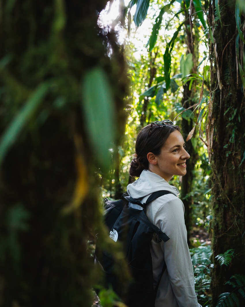 a woman in the cloud forest in Costa Rica