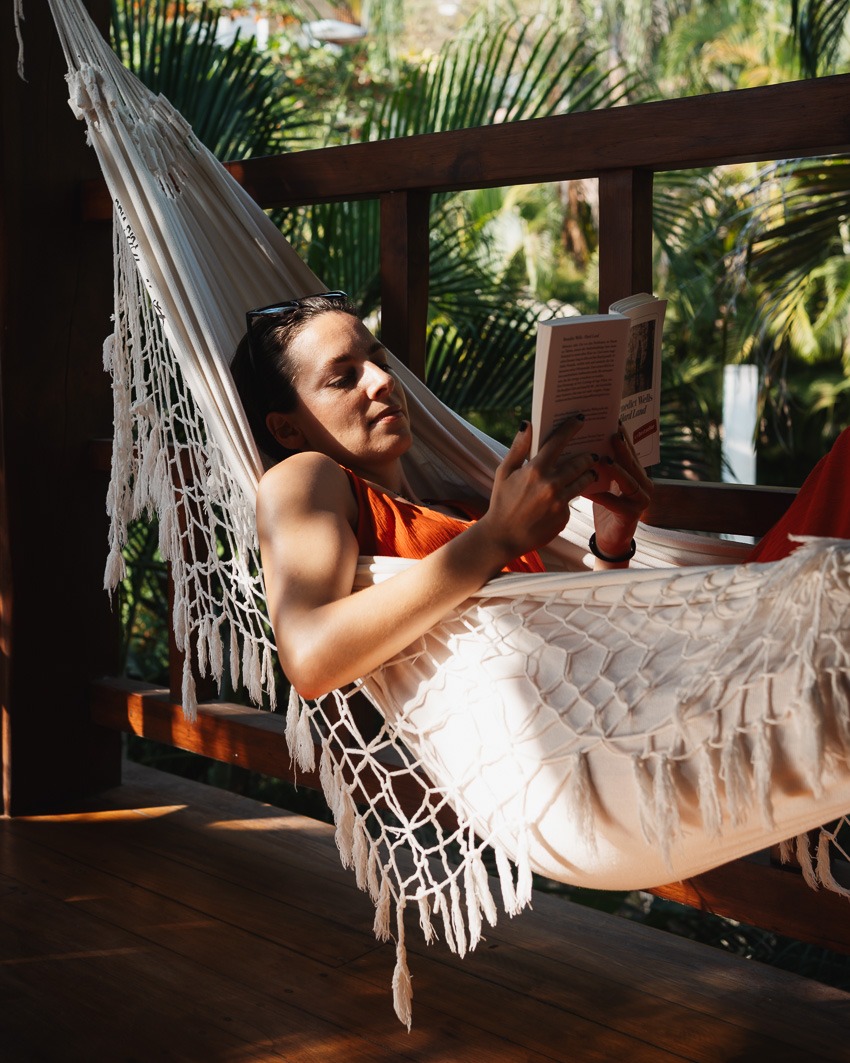 a woman in a hammock