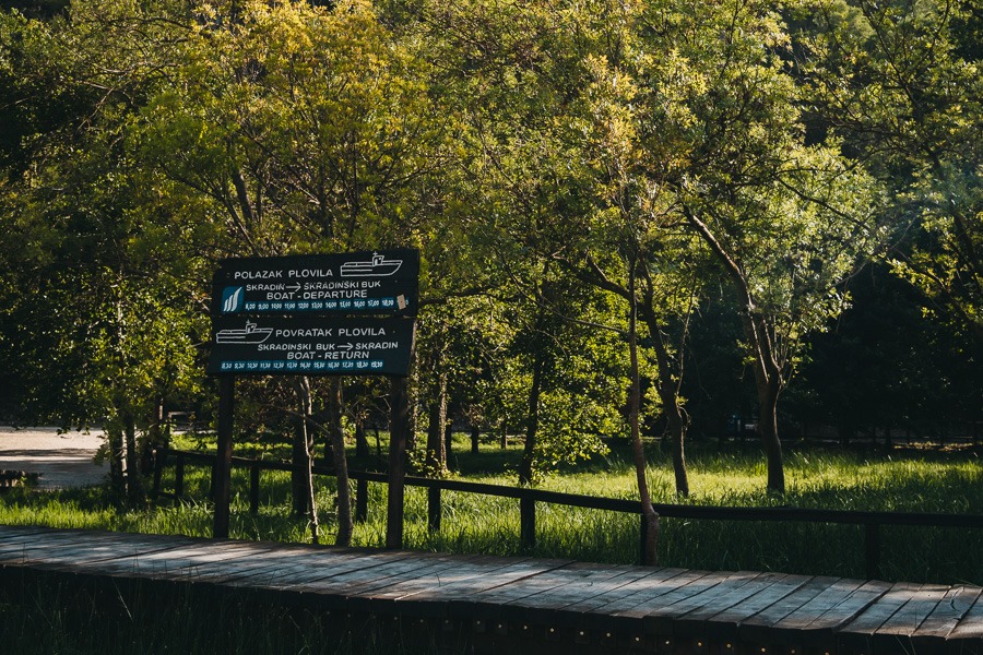 Sign in Krka National Park with the ferry schedule times