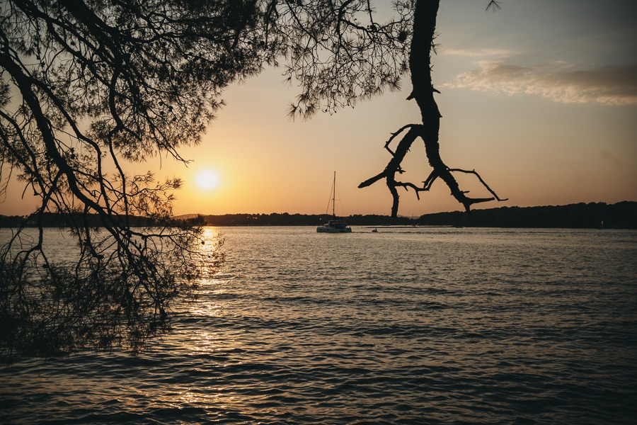 Sunset at the sea channel in St. Ante, Sibenik