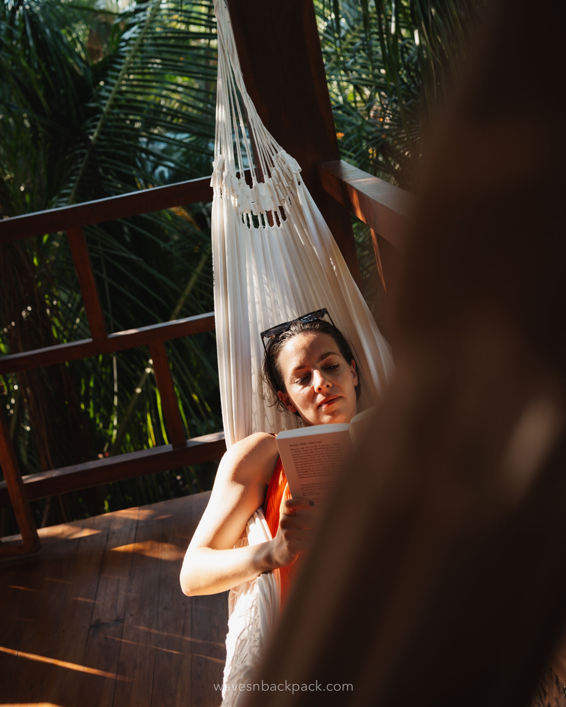 a young woman in a hammock